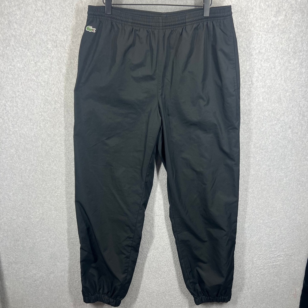 Lacoste Sport Track Jogger Pants Men L Black Windbreaker Ankle Zip EUC